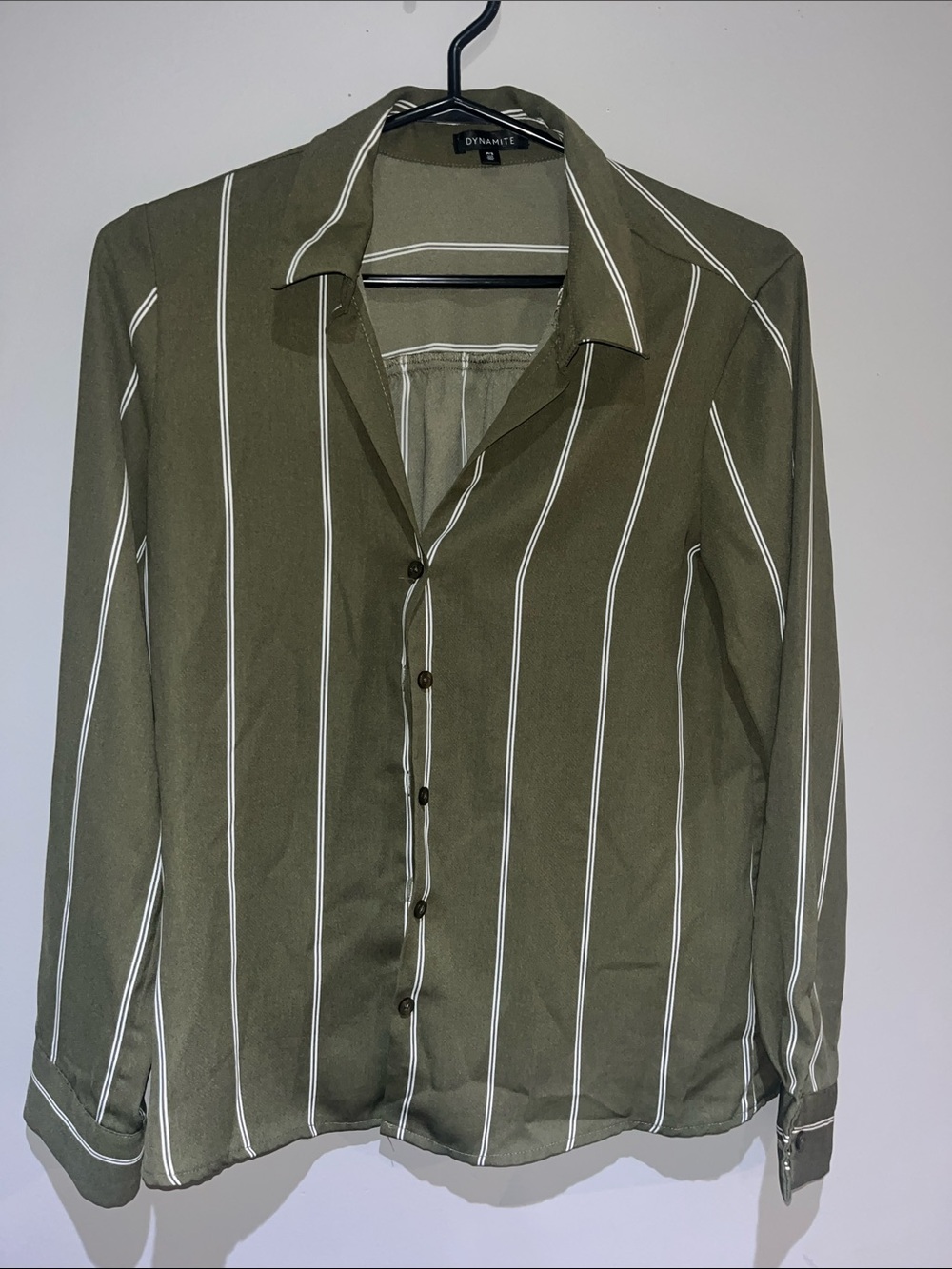 Dynamite Olive & White Vertical Stripe Button-Down Shirt